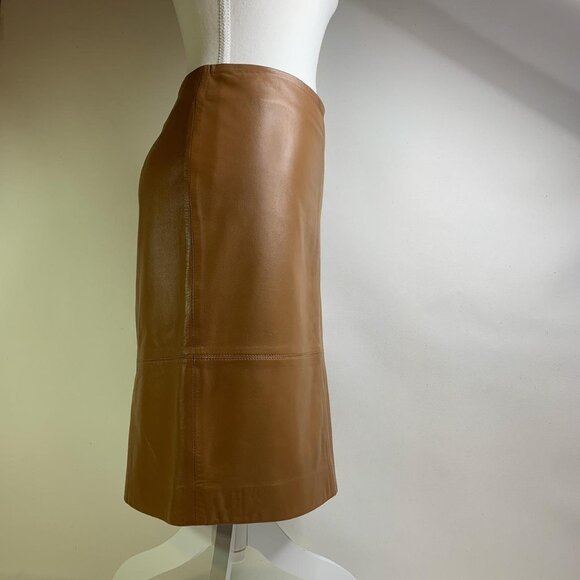 Talbots Tan Leather A-Line Skirt – Classic Petite Real-Leather Style - Picture 2 of 7